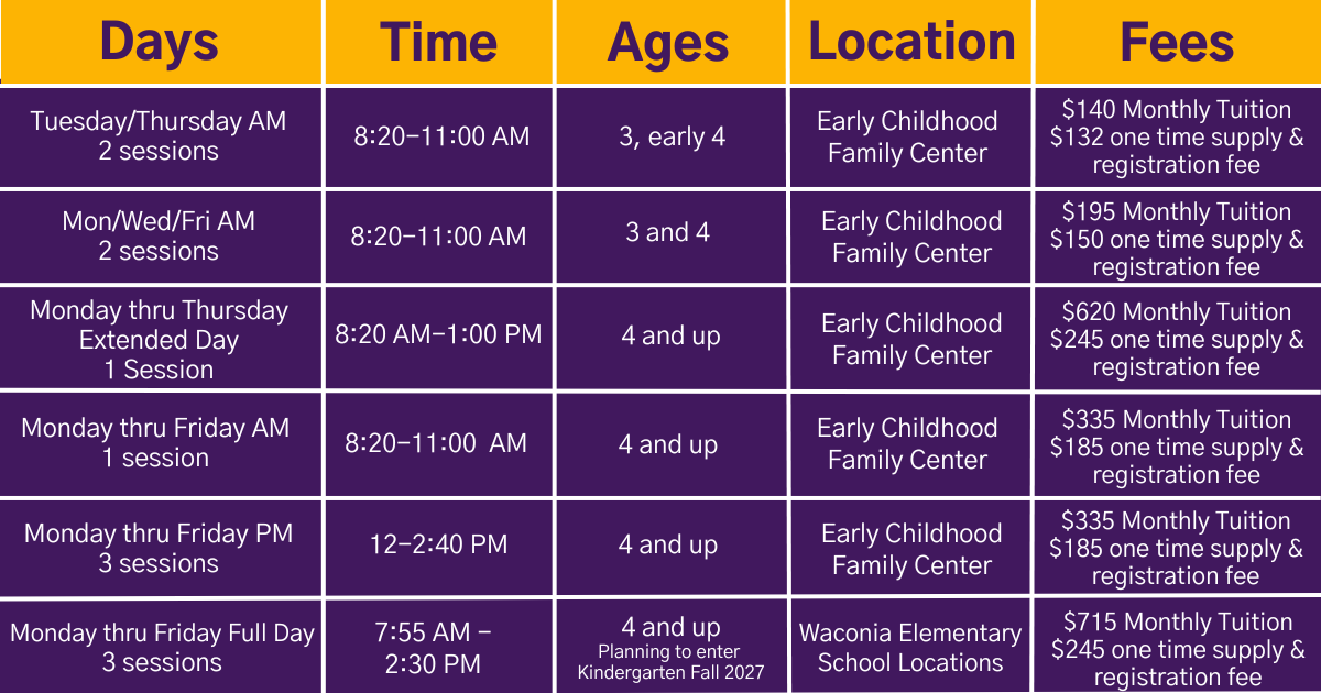 2026 Preschool Offerings