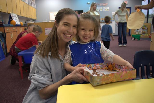 ECFE mom and daughter and paint